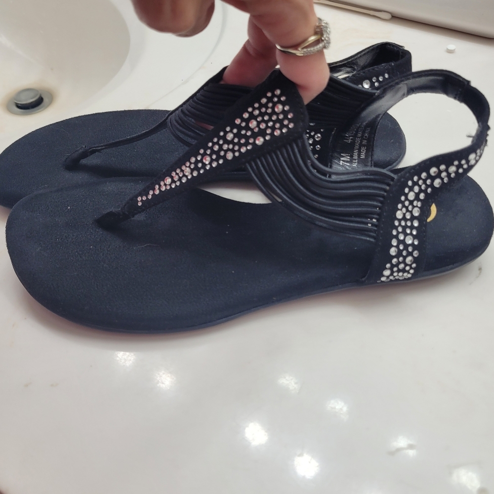 Elegant Black Sandals with Rhinestone Accents Size 7